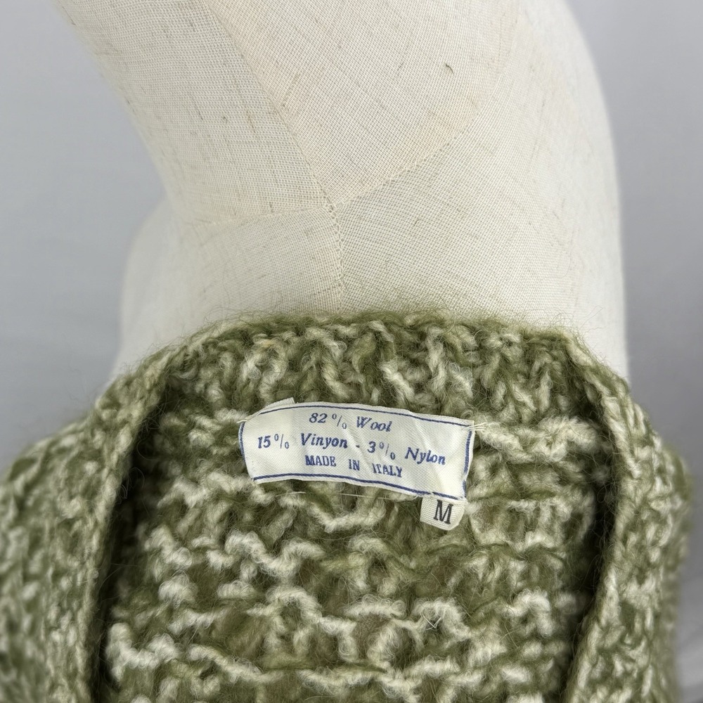 Vintage 50s Green Wool Sweater Textured Knit Italy V Neck Pullover Size M - Picture 6 of 6